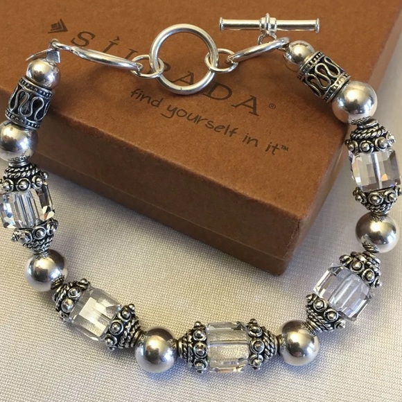 Silpada Sterling Silver Swarovski Crystal Bead Bracelet Toggle Clasp B1147 - Picture 2 of 15